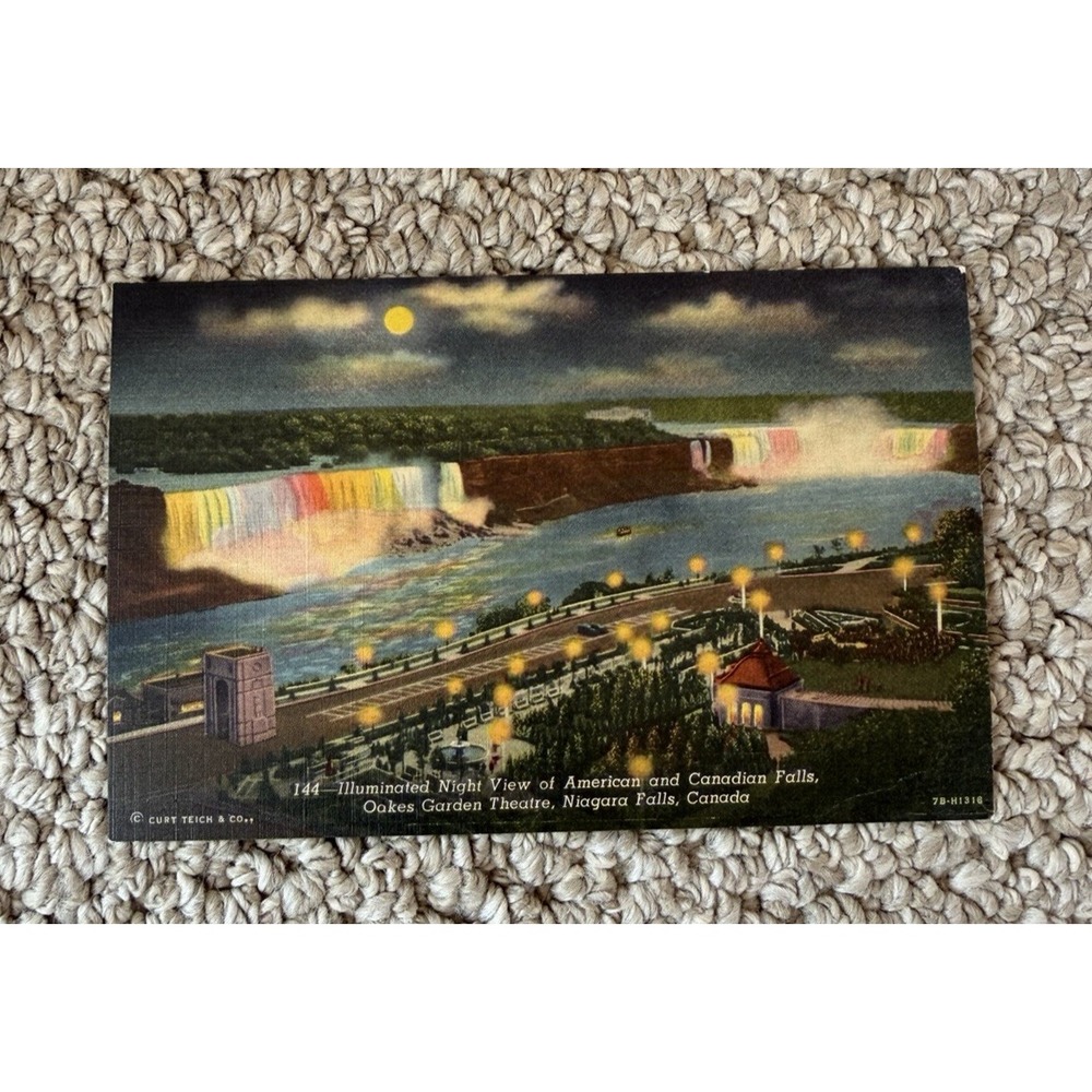 144 Illuminated Night View Oakes Garden Theater Niagara Falls Canada Postcard
